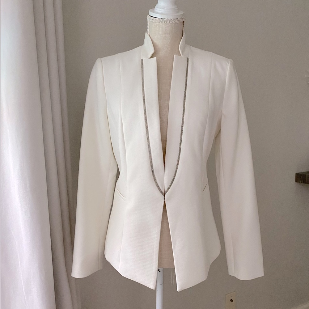 White House Black Market Ballchain Ecru/Ivory Tuxedo Evening Blazer Size 4 New - Picture 5 of 8